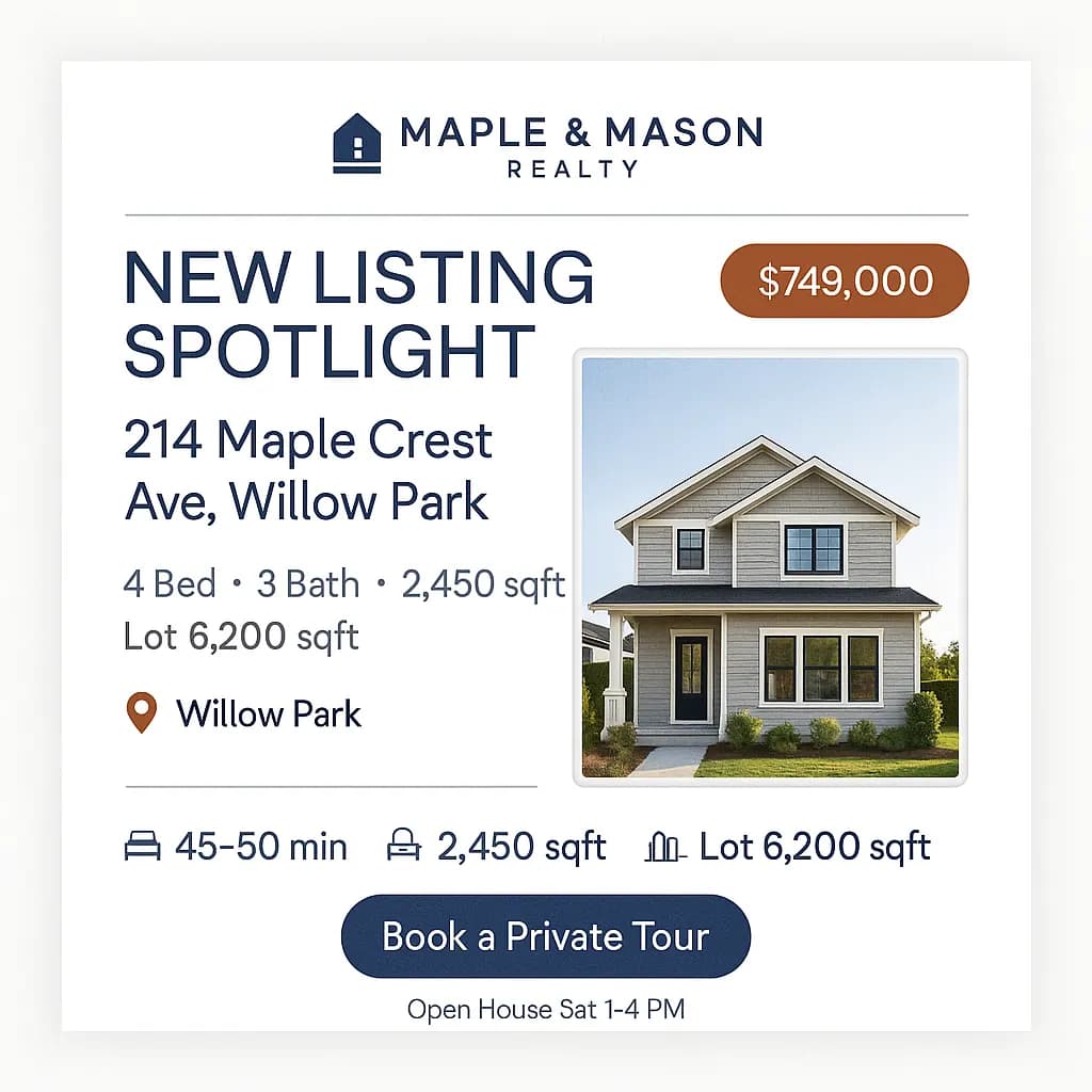 Real estate marketing dashboard with content scheduling widgets